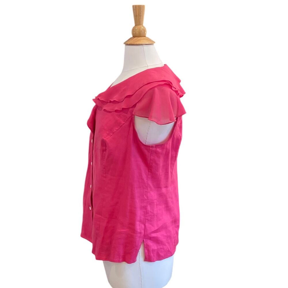 Multiples Pink Linen Button Down Blouse, Short Ru… - image 3